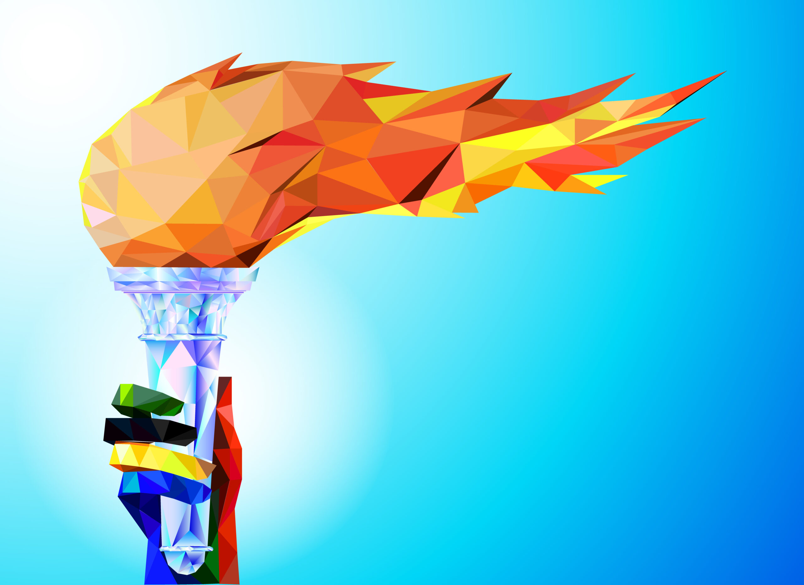 A multi-coloured illustration of the Olympic torch.